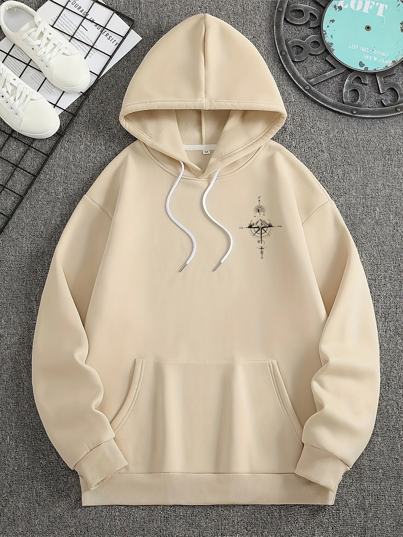 Men'S Autumn Winter Galaxy Print Hooded Sweatshirt, French Terry Fleece, 100% Polyester, Non-Stretch Knit Fabric, Loose Fit with Pocket Detail, Casual Sports Style Hooded Pullover