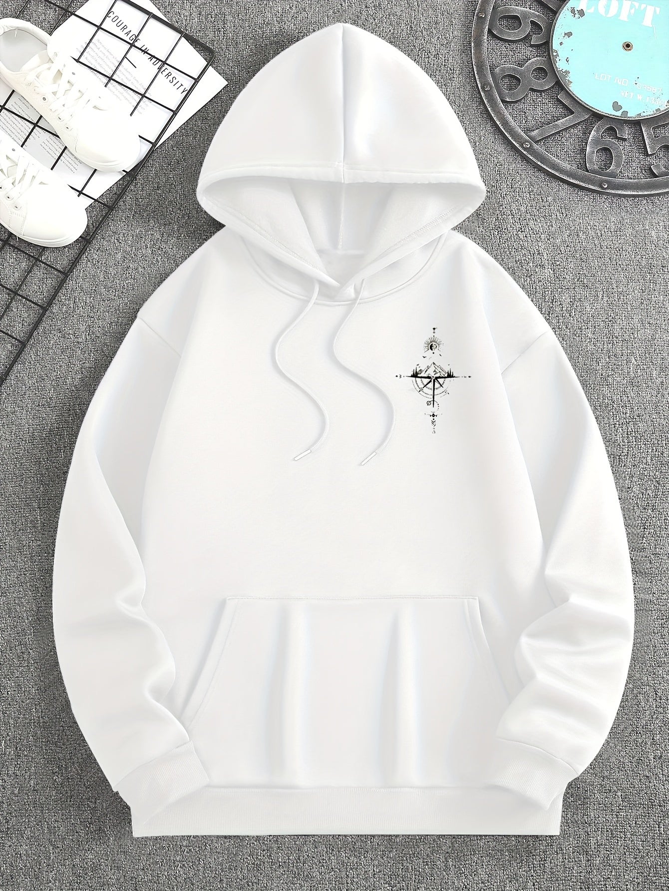 Men'S Autumn Winter Galaxy Print Hooded Sweatshirt, French Terry Fleece, 100% Polyester, Non-Stretch Knit Fabric, Loose Fit with Pocket Detail, Casual Sports Style Hooded Pullover