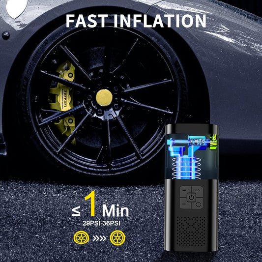 Portable Air Compressor Tire Inflator, 150PSI Car Tire Pump, Equipped with a Tire Pressure Gauge, LED Light, And a Three Times Faster One-Button Smart Cordless Tire Pump, Suitable for Cars, Motorcycles, Bicycles, And Sports B