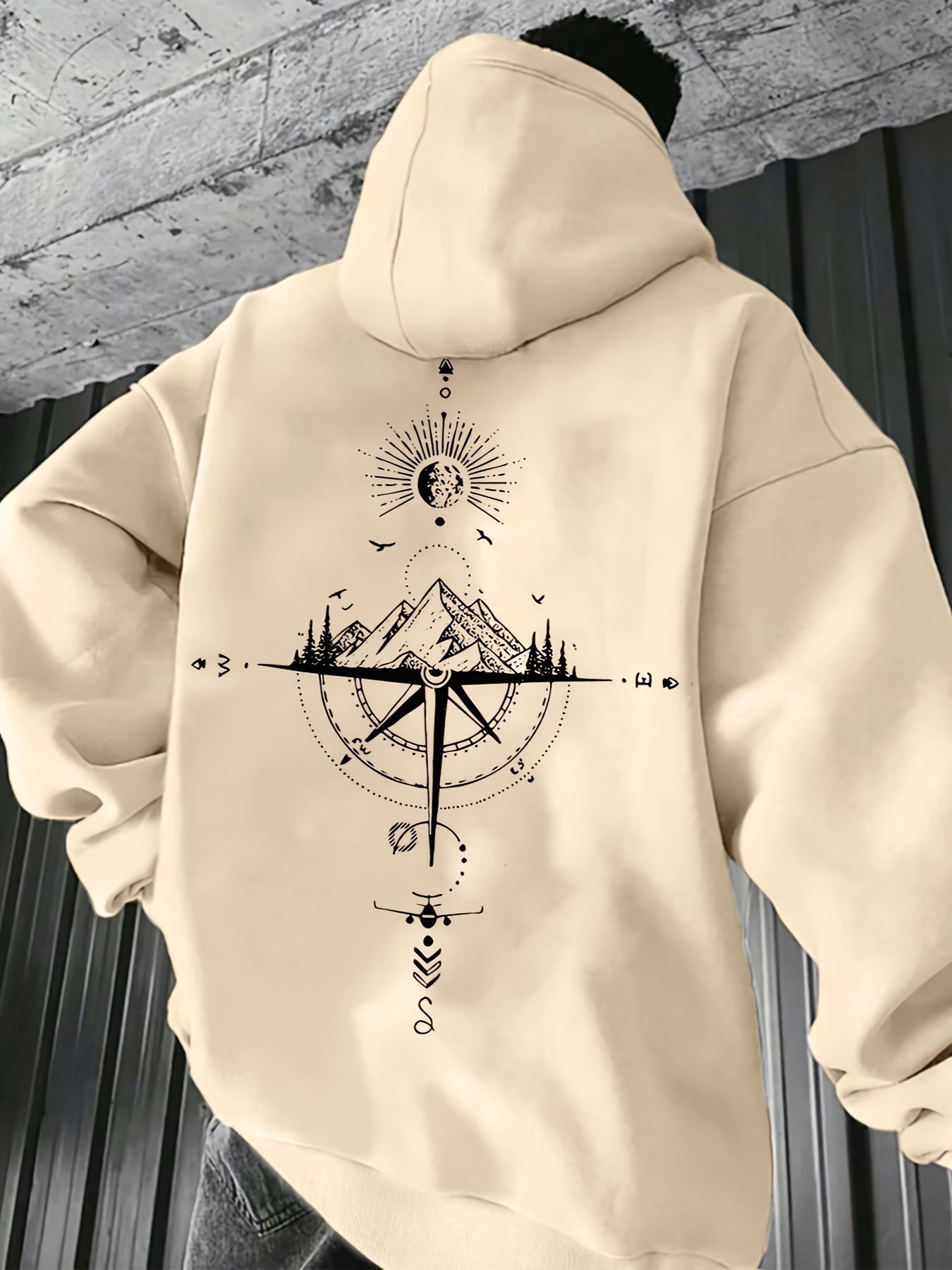 Men'S Autumn Winter Galaxy Print Hooded Sweatshirt, French Terry Fleece, 100% Polyester, Non-Stretch Knit Fabric, Loose Fit with Pocket Detail, Casual Sports Style Hooded Pullover