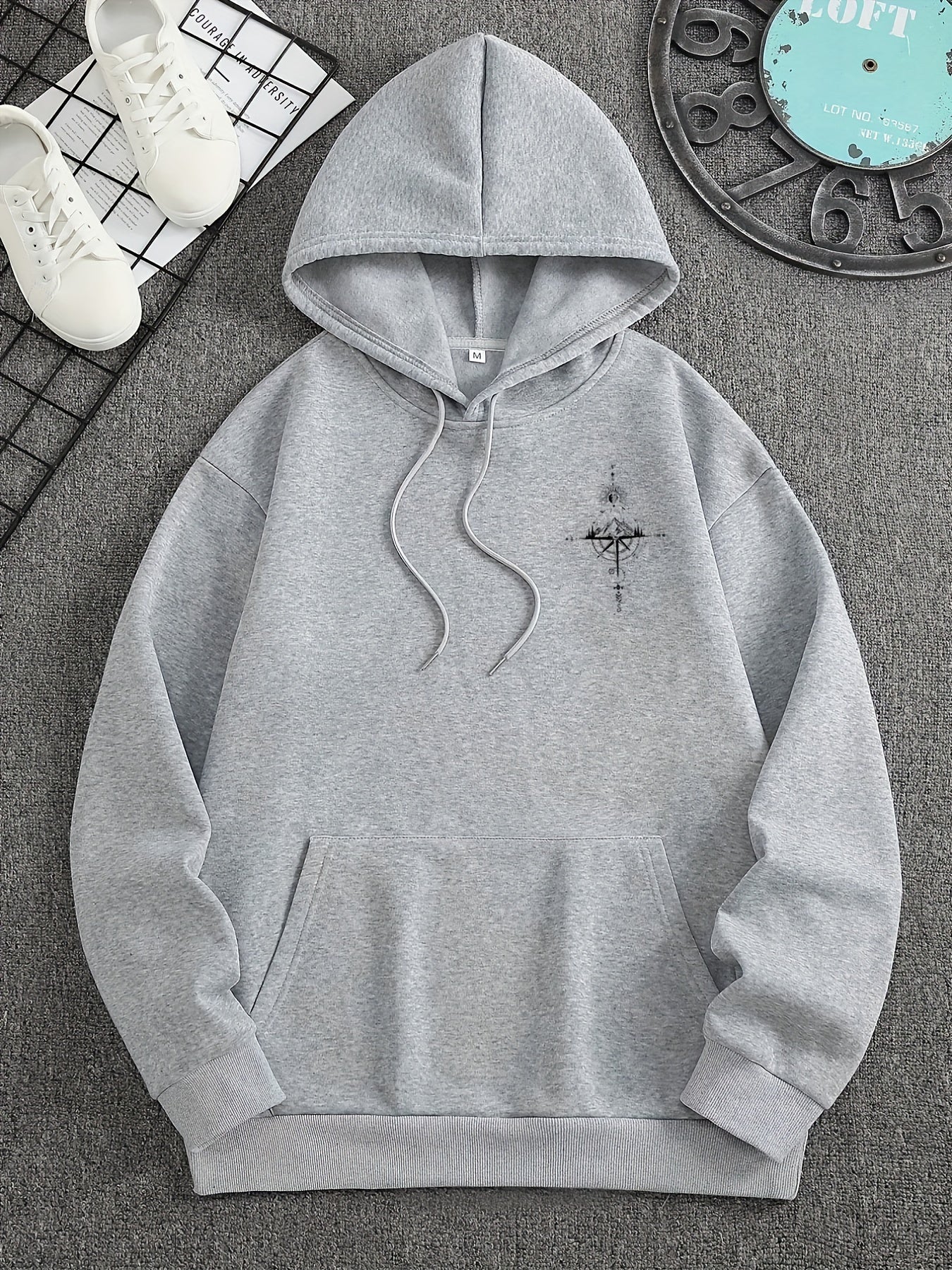 Men'S Autumn Winter Galaxy Print Hooded Sweatshirt, French Terry Fleece, 100% Polyester, Non-Stretch Knit Fabric, Loose Fit with Pocket Detail, Casual Sports Style Hooded Pullover