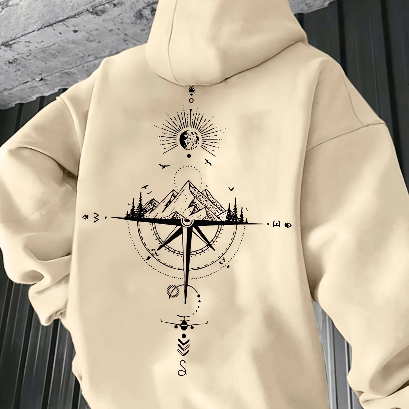 Men'S Autumn Winter Galaxy Print Hooded Sweatshirt, French Terry Fleece, 100% Polyester, Non-Stretch Knit Fabric, Loose Fit with Pocket Detail, Casual Sports Style Hooded Pullover