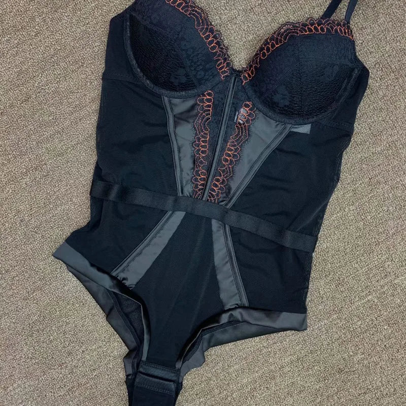 Plus Size Sexy Lace Bodysuit Lingerie – Sheer Push-Up One-Piece Shapewear for Women
