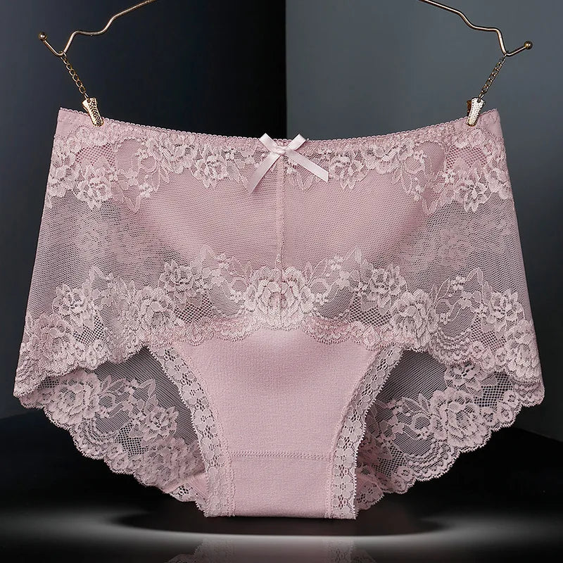 7Pcs Women's Cotton Underwear Set – Plus Size Lace Transparent Panties, Antibacterial & Comfortable Lingerie