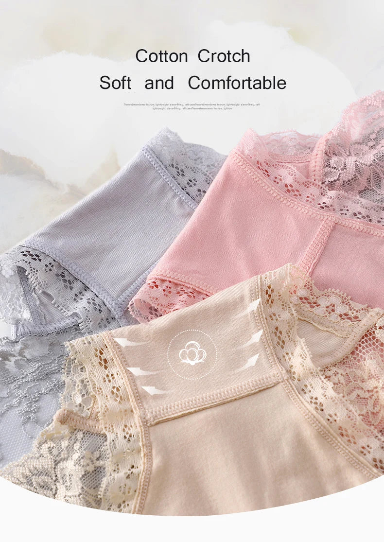 7Pcs Women's Cotton Underwear Set – Plus Size Lace Transparent Panties, Antibacterial & Comfortable Lingerie