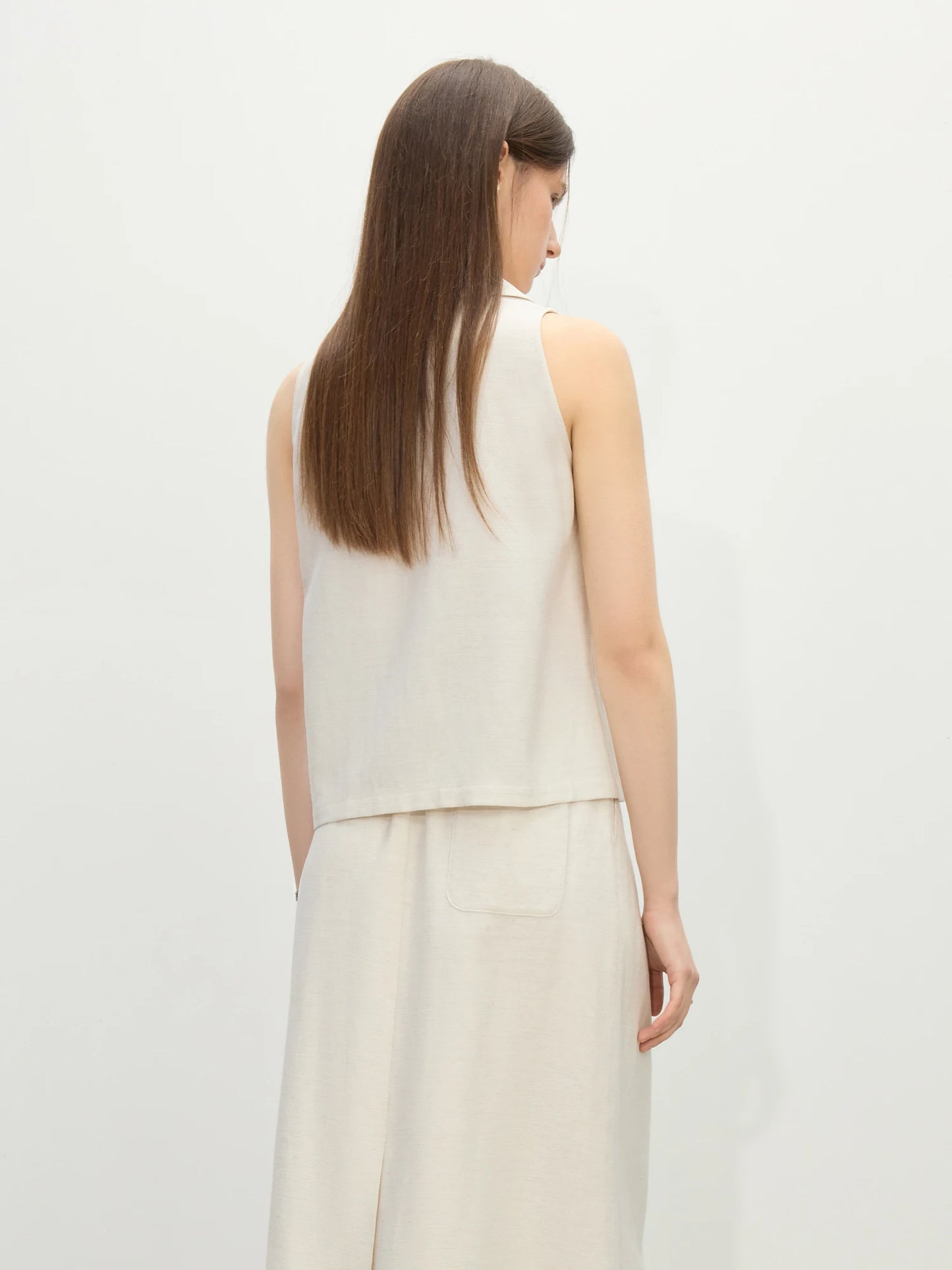 FSLE 2025 Summer Women's Minimalist Sleeveless Shirt Set - Relaxed Fit & Fluid Skirt Coordination 25FS12040+25FS12041