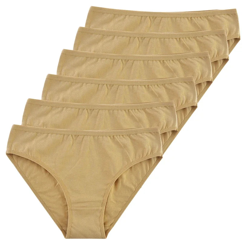 6-Pack Women's Cotton Panties – Mid-Waist, Solid Colors, Breathable & Soft Underwear