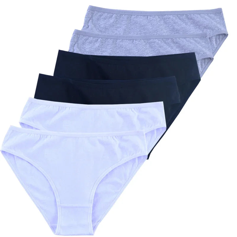 6-Pack Women's Cotton Panties – Mid-Waist, Solid Colors, Breathable & Soft Underwear