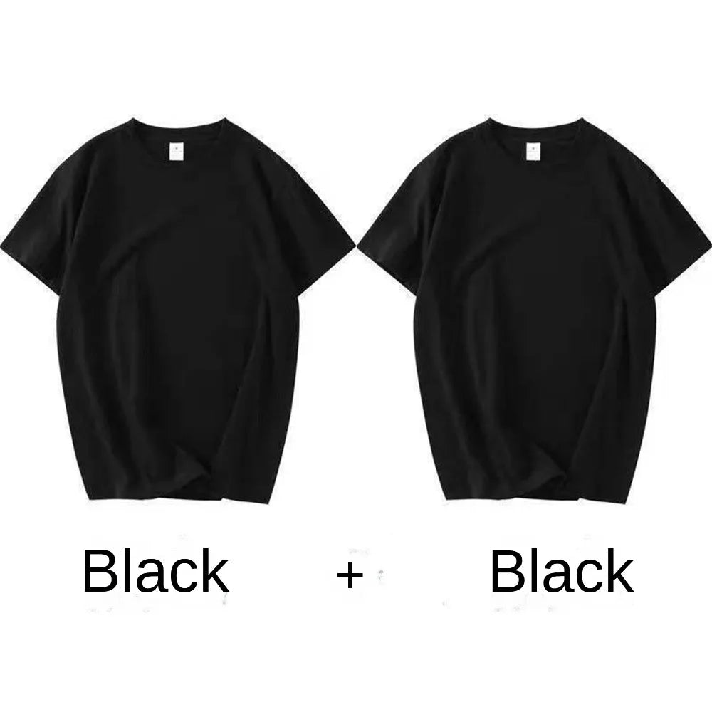 2PCS Unisex White Cotton T-Shirts – Casual Loose Fit Short Sleeve Tees for Men & Women