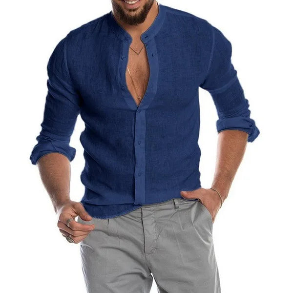 New Spring Men's Fashion Casual  Shirt  Button Linen Cotton Comfortable Daily Tops Long Sleeve Shirt