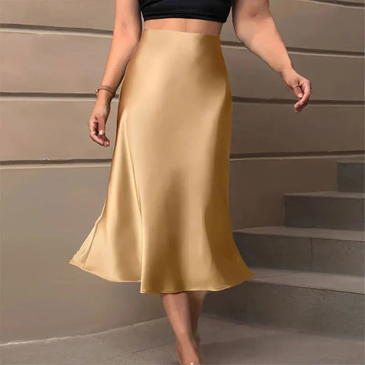 Satin Midi Skirt Woman High Waist Long Skirts For Women New Fashion 2023 Autumn Casual Elegant Party Women's Pencil Skirts
