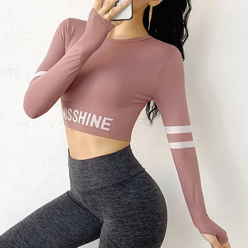 Cloud Hide Women's Long Sleeve Crop Top – Yoga, Running, Gym Workout Shirt