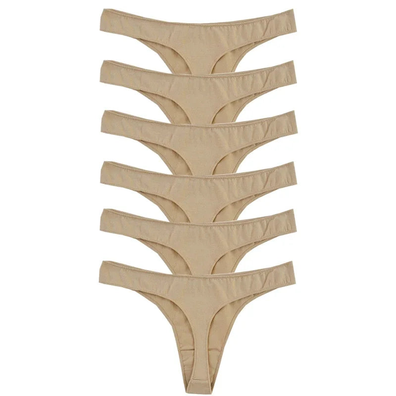 6-Pack Women’s Cotton Thong Panties – Low Rise, Breathable, Sporty Style