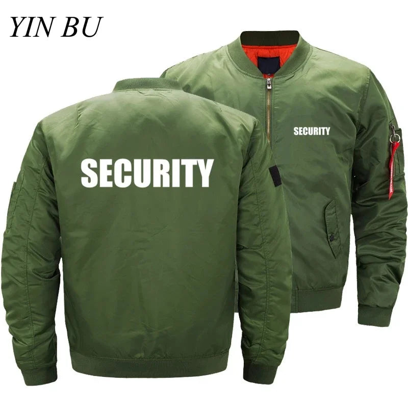 Security Print Men Zipper Bomber Jacket Casual Fashion Thick Travel Moto Jacket Streetwear Coat Winter Warm Windbreaker Jackets