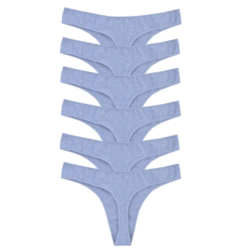 6-Pack Women’s Cotton Thong Panties – Low Rise, Breathable, Sporty Style