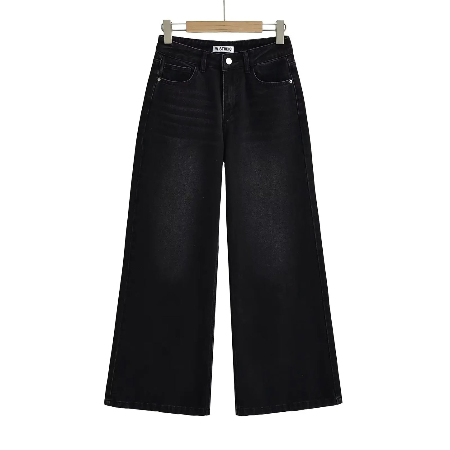 TRAFZR Women's Denim Pants Baggy Jeans Y2k Vintage Flared Wide New Low Waist Rise Oversize Pant Harajuku Fashion Woman Trousers