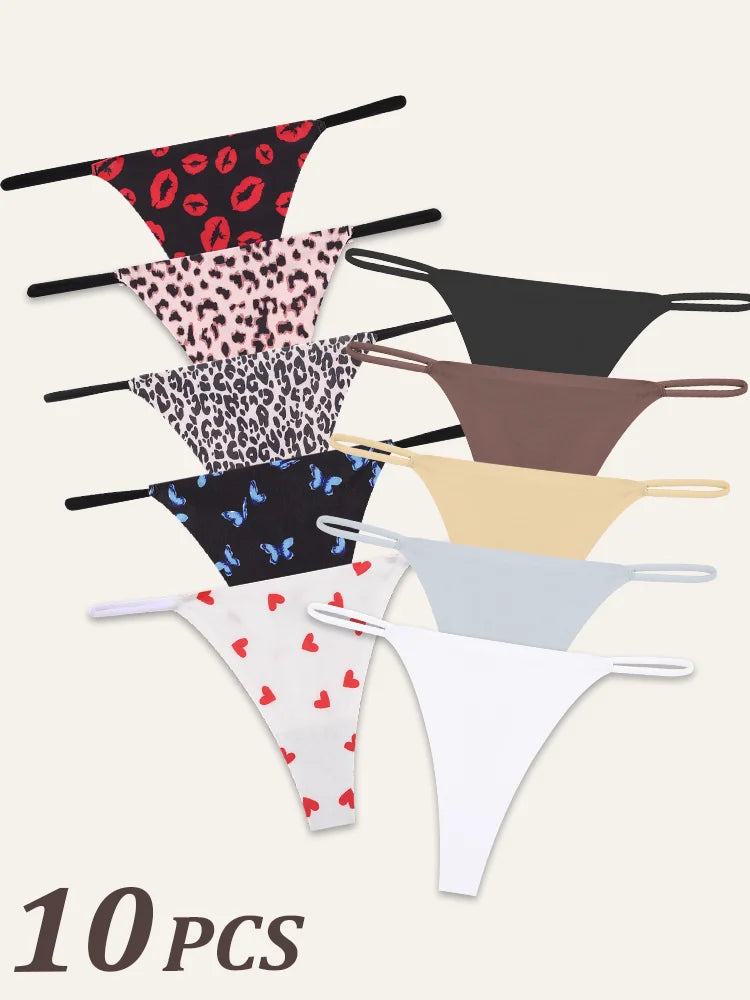 10-Pack Seamless Thong Panties for Women – Low Waist, Thin Straps, Comfortable T-Back Underwear