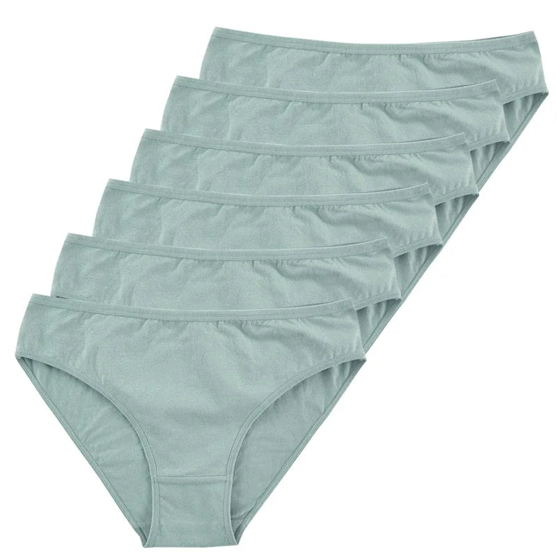 6-Pack Women's Cotton Panties – Mid-Waist, Solid Colors, Breathable & Soft Underwear