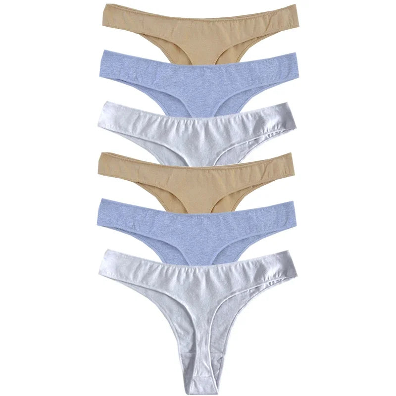 6-Pack Women’s Cotton Thong Panties – Low Rise, Breathable, Sporty Style