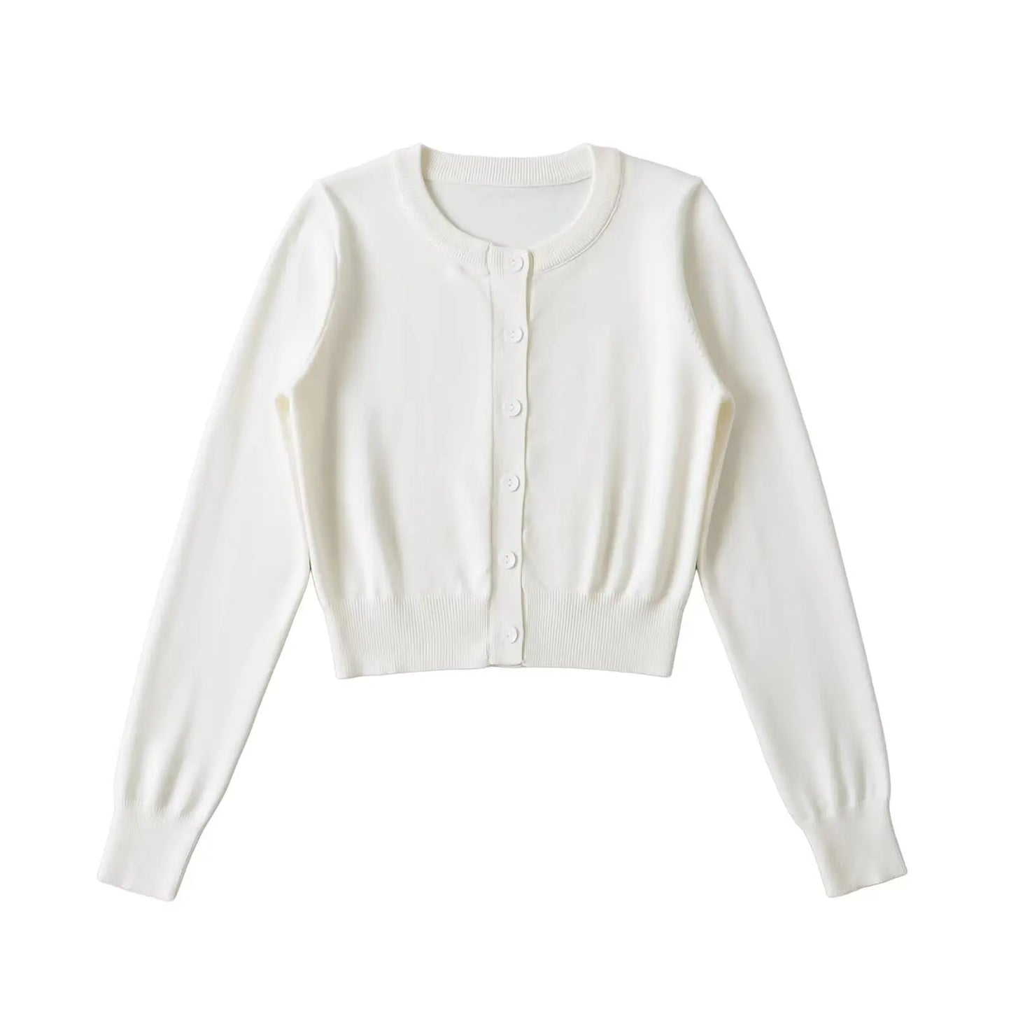 2024 Retro Pointelle Knit Cropped Cardigan for Women – Button Front, Long Sleeve