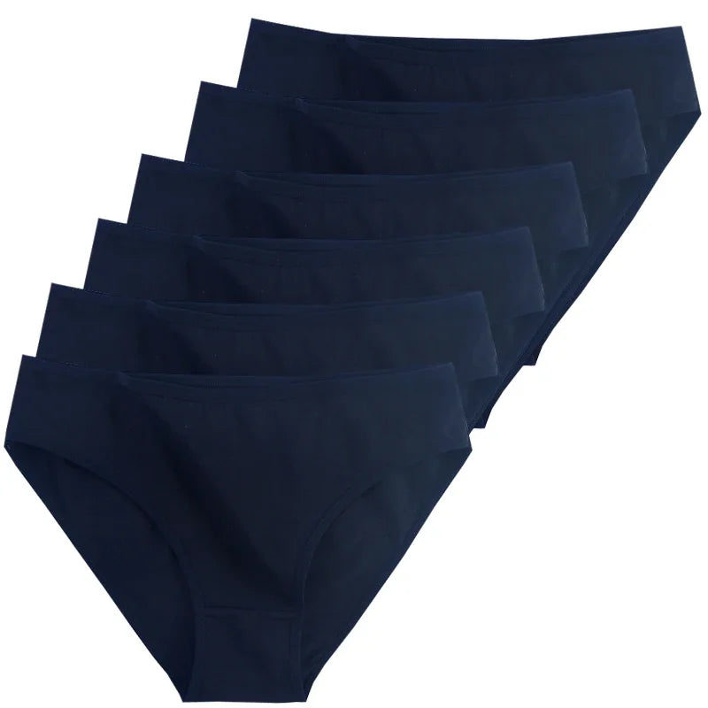 6-Pack Women's Cotton Panties – Mid-Waist, Solid Colors, Breathable & Soft Underwear