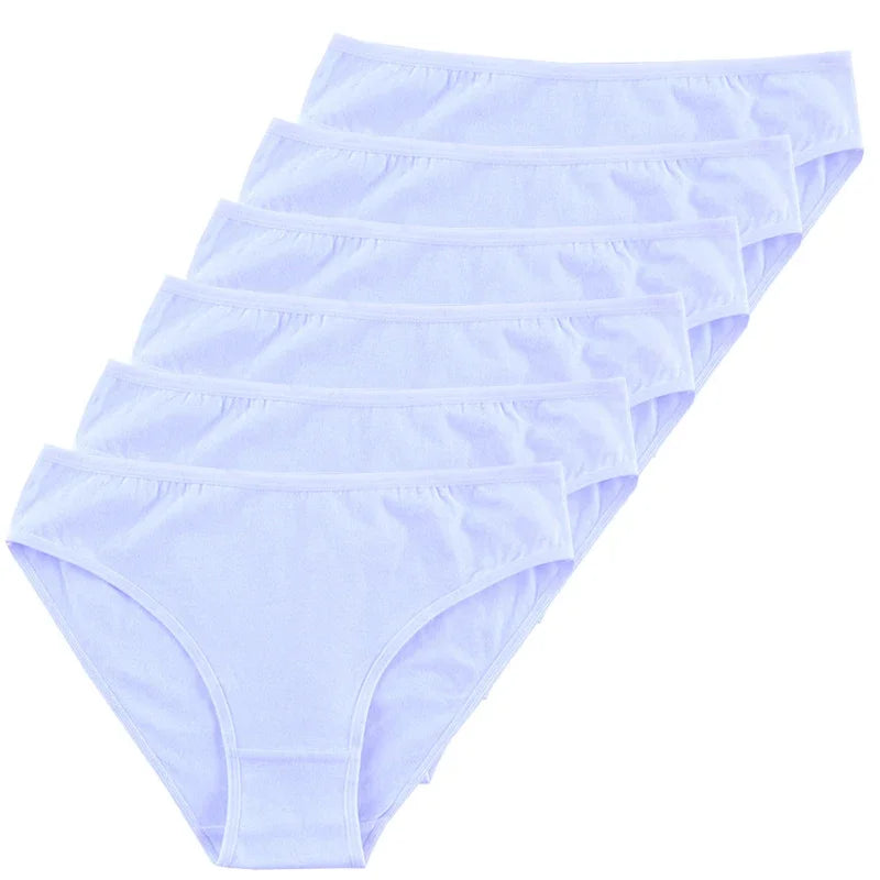 6-Pack Women's Cotton Panties – Mid-Waist, Solid Colors, Breathable & Soft Underwear