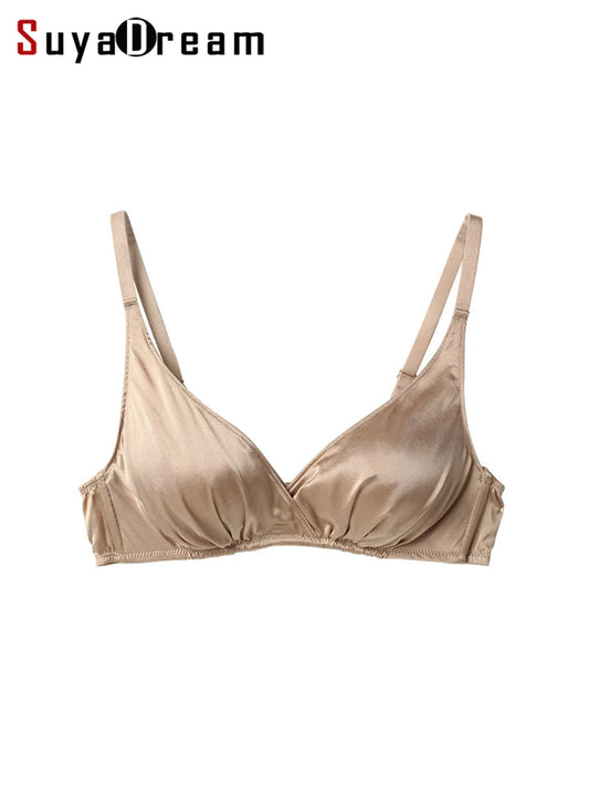 SuyaDream Women's Silk Bra – Wire-Free, Thin Padding, 100% Natural Silk Lining