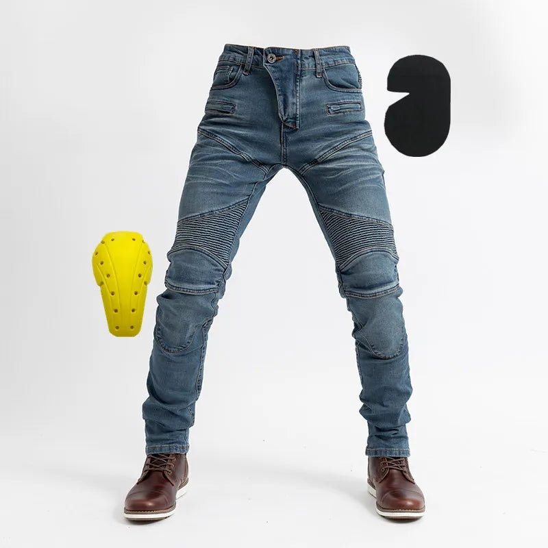 Motorcycle Riding Jeans for Men – Slim Fit Denim with Removable Knee & Hip Pads