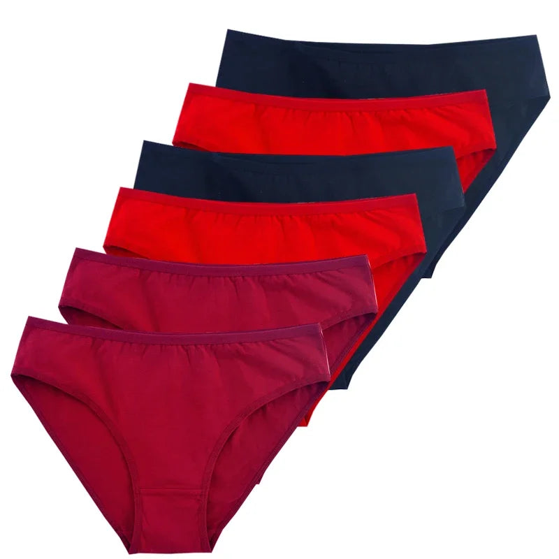 6-Pack Women's Cotton Panties – Mid-Waist, Solid Colors, Breathable & Soft Underwear