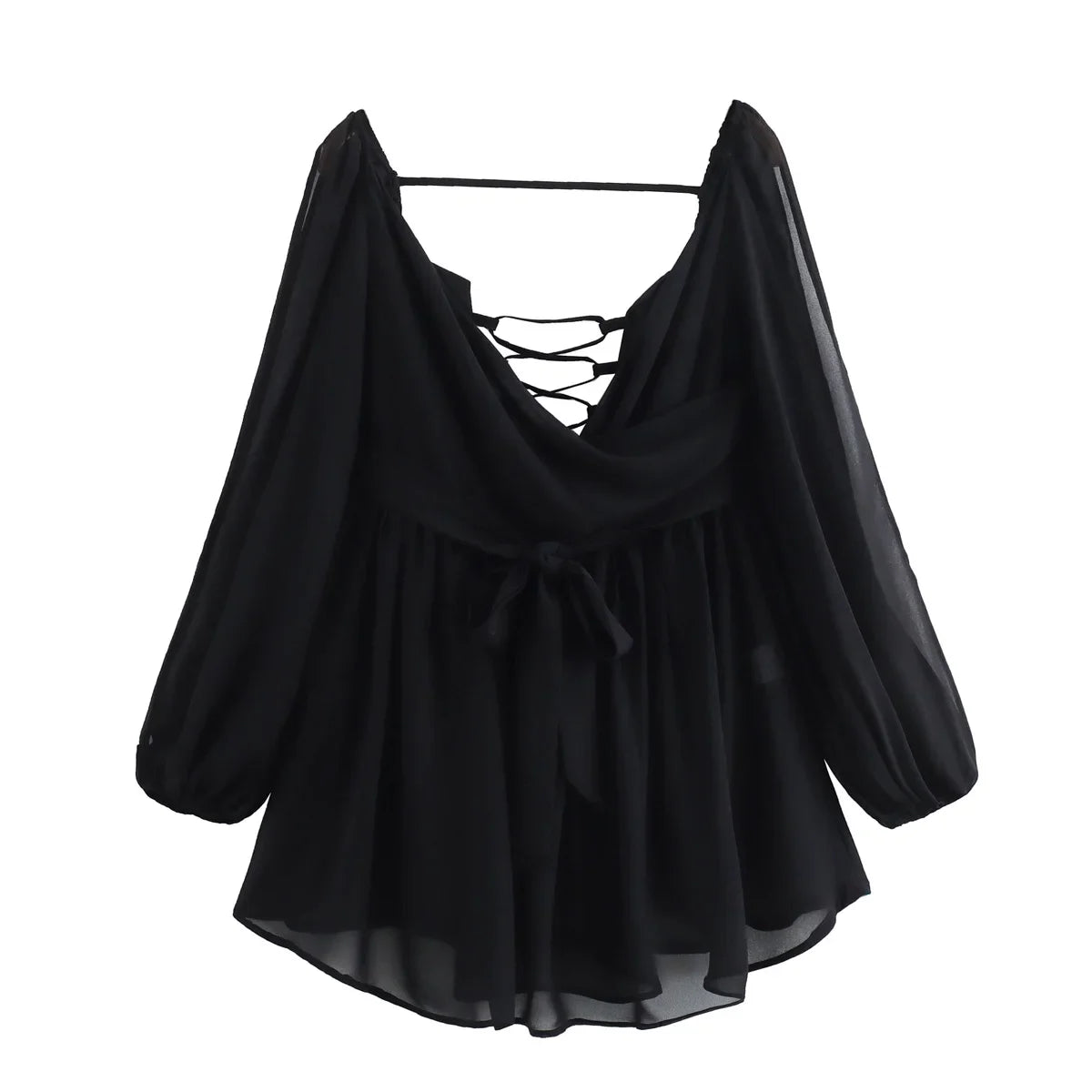 Sexy Green Pleated Mini Dress for Women Elegant V-neck Split Long Sleeve A-line Dresses Summer Lady Solid Backless Lace Up Robes