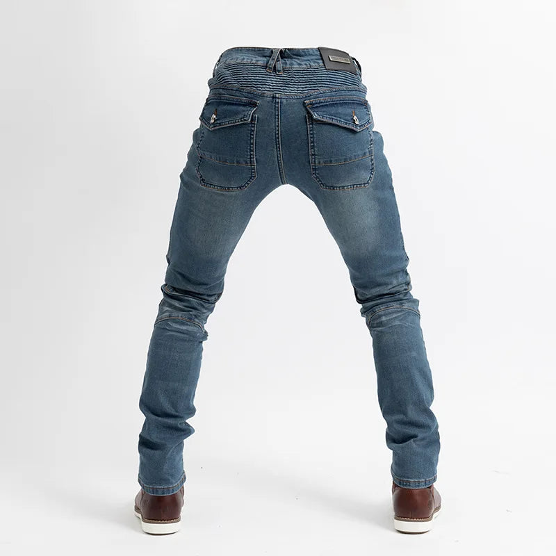 Motorcycle Riding Jeans for Men – Slim Fit Denim with Removable Knee & Hip Pads