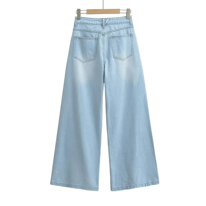 TRAFZR Women's Denim Pants Baggy Jeans Y2k Vintage Flared Wide New Low Waist Rise Oversize Pant Harajuku Fashion Woman Trousers