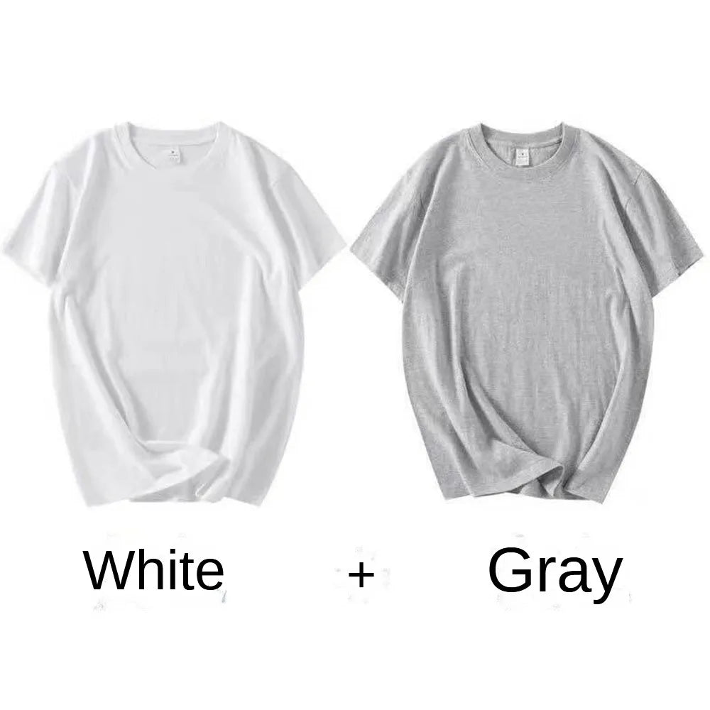 2PCS Unisex White Cotton T-Shirts – Casual Loose Fit Short Sleeve Tees for Men & Women