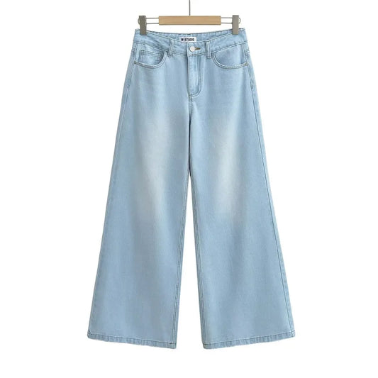 TRAFZR Women's Denim Pants Baggy Jeans Y2k Vintage Flared Wide New Low Waist Rise Oversize Pant Harajuku Fashion Woman Trousers