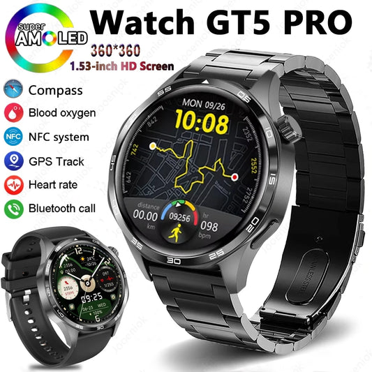 GPS NFC Smartwatch Men 360*360 AMOLED HD Screen Bluetooth Call Waterproof Men Smart Watch 2025 New For Huawei Watch 5 PRO
