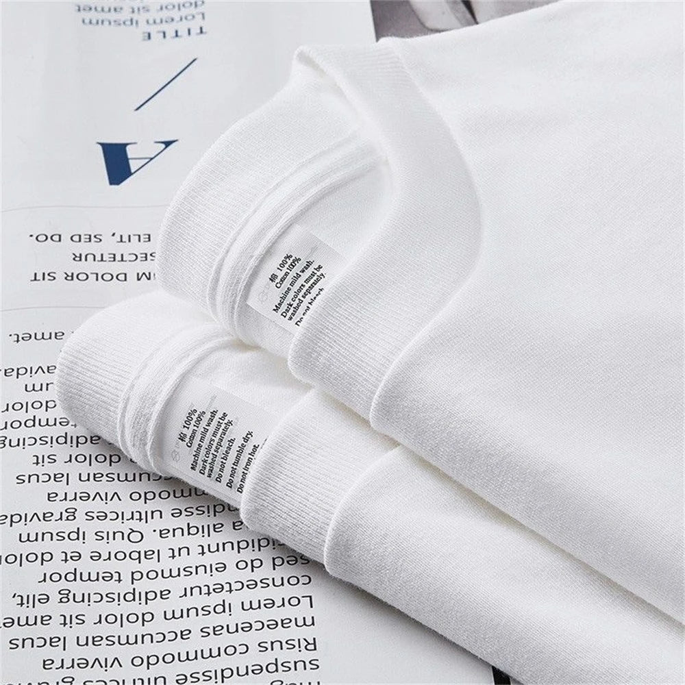 2PCS Unisex White Cotton T-Shirts – Casual Loose Fit Short Sleeve Tees for Men & Women