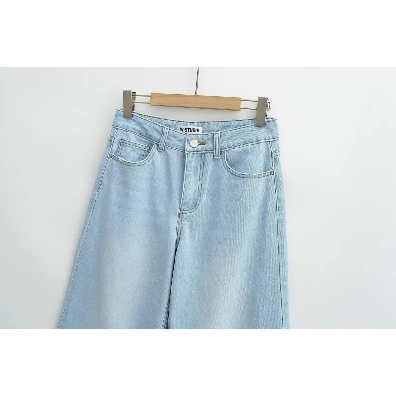 TRAFZR Women's Denim Pants Baggy Jeans Y2k Vintage Flared Wide New Low Waist Rise Oversize Pant Harajuku Fashion Woman Trousers
