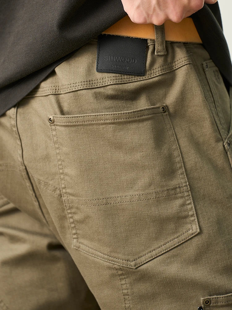 SIMWOOD 2025 Spring Summer Draping Motorcycle Riding Jeans Men 10oz Fashion Denim Trousers