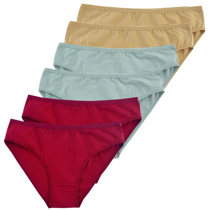 6-Pack Women's Cotton Panties – Mid-Waist, Solid Colors, Breathable & Soft Underwear
