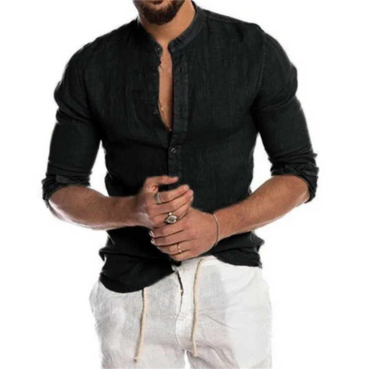 New Spring Men's Fashion Casual  Shirt  Button Linen Cotton Comfortable Daily Tops Long Sleeve Shirt