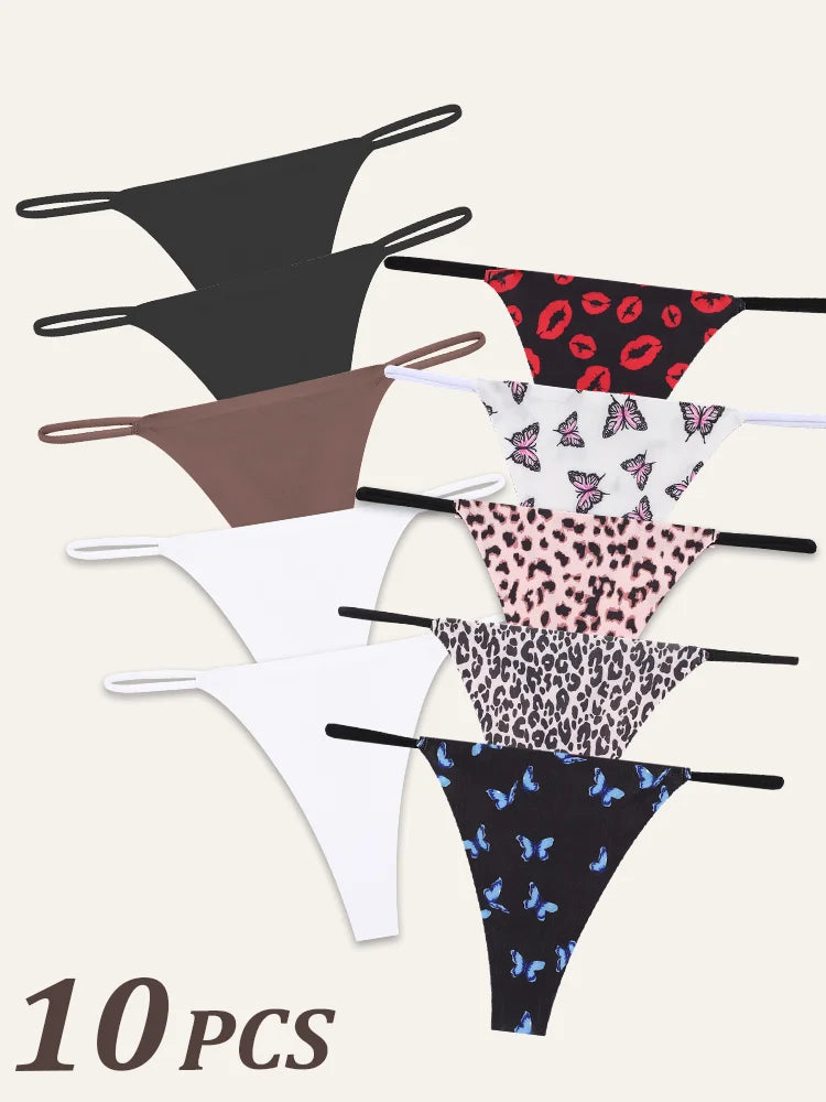 10-Pack Seamless Thong Panties for Women – Low Waist, Thin Straps, Comfortable T-Back Underwear