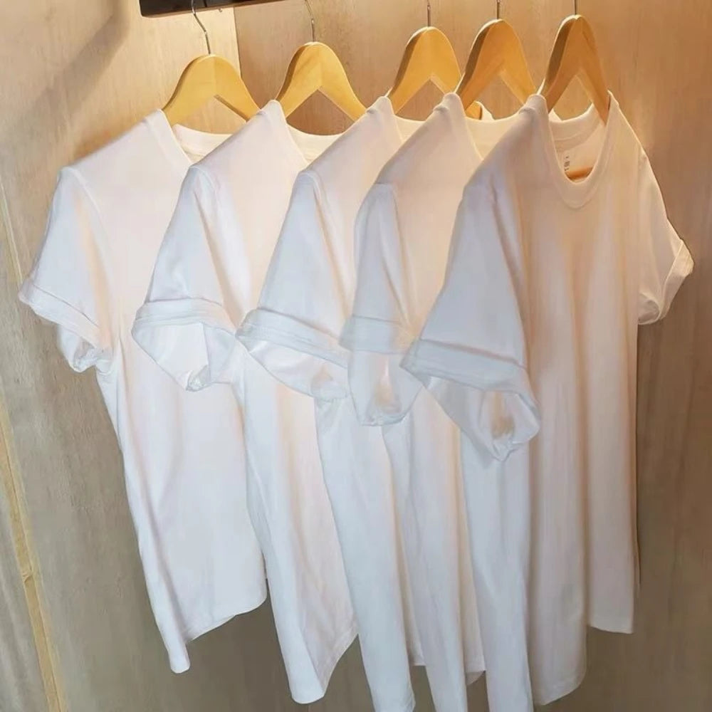 2PCS Unisex White Cotton T-Shirts – Casual Loose Fit Short Sleeve Tees for Men & Women