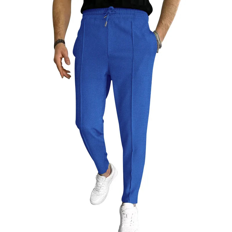 Mens Stylish Waffle Pants - Casual Sports, Slim Fit with Adjustable Drawstring, Secure Pockets for All Seasons - Perfect Outdoor