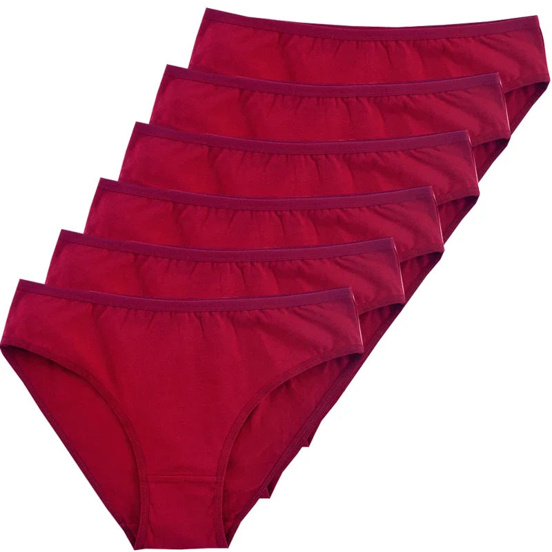 6-Pack Women's Cotton Panties – Mid-Waist, Solid Colors, Breathable & Soft Underwear