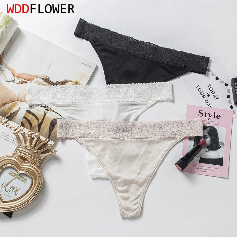 3-Pack 100% Natural Silk Women’s Sexy V-String Thong Panties – M/L/XL