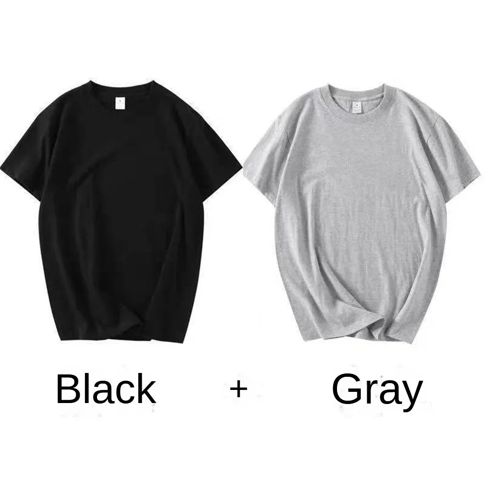 2PCS Unisex White Cotton T-Shirts – Casual Loose Fit Short Sleeve Tees for Men & Women