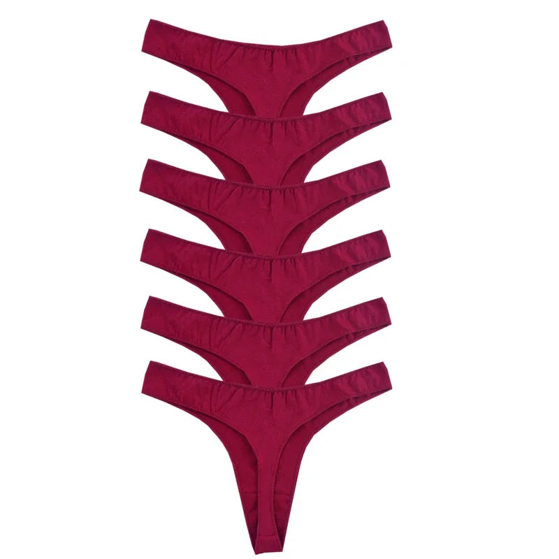 6-Pack Women’s Cotton Thong Panties – Low Rise, Breathable, Sporty Style