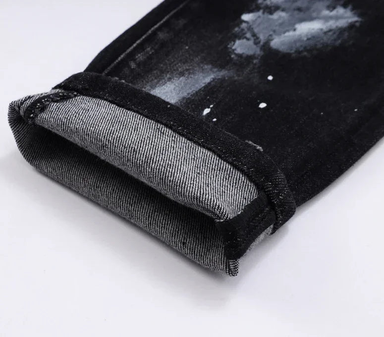 "D2 Fashion Men’s Slim Fit Distressed Black Denim Jeans – Hole Design, Pencil Trousers (Model 8422)"