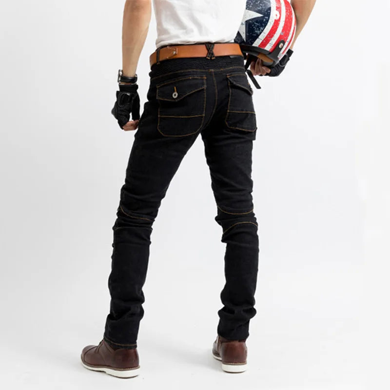 Motorcycle Riding Jeans for Men – Slim Fit Denim with Removable Knee & Hip Pads