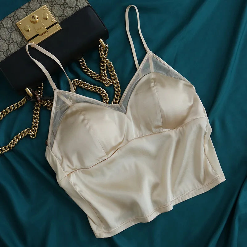 Women’s 100% Mulberry Silk Padded Cami Tube Top – Strapless Bralette Lingerie TG244